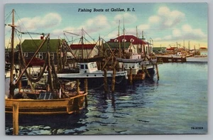 Postcard Fishing Boats at Galilee Rhode Island Trawlers Dock Unposted - Picture 1 of 2