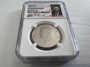 1990-S CLAD KENNEDY HALF DOLLAR  NGC PF70 ULTRA CAMEO PORTRAIT LABEL "TOP POP" - Imagen 1 de 4