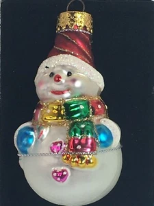 Snowman Handcrafted Glass Ornament 3 " - Picture 1 of 6
