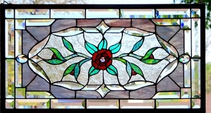 Stained Glass Transom window HANGING PANEL 29 X 16 1/2 incl hooks - Picture 1 of 4