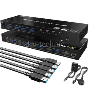 4K@60Hz HDMI KVM Switch 4 Ports USB 3.0 Hub Support HDR 4X1 for 4 PC US Plug - Bild 1 von 14
