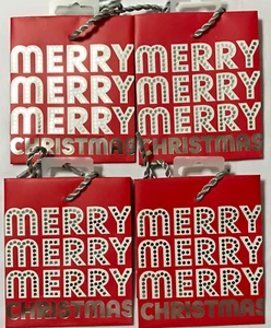 4 Lot Merry Merry Merry Christmas Gift Card Holder Small Red Bags 4" x 4.5" x 2" - Picture 1 of 2