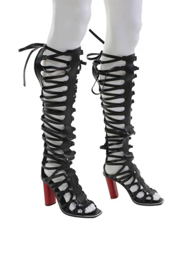 Sandálias Altuzarra feminina salto bloco com zíper nas costas tiras gladiador preta tamanho 37,5 - Imagem 1 de 4