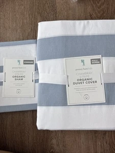 Pottery Barn Kids Chambray Stripe Organic Duvet Cover Full/queen + Standard Sham - Picture 1 of 2