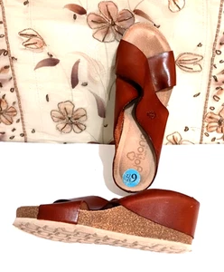 Yokono Brown Leather Ladybug Cork Wedge Criss Cross Sandal SZ USA 6.5 - Picture 1 of 6