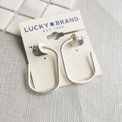 Lucky Brand Silver Hoop Earrings Elegant Minimalist Jewelry NEW - Image 1 of 2