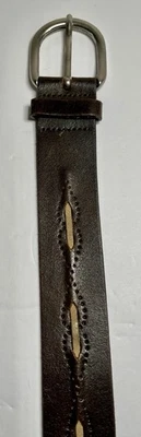 Cinturón Cuero Marrón Gamuza Puntada Detalle 40" Hebilla Metal Plateado Vintage 1.5" Ancho Foto 1 de 4