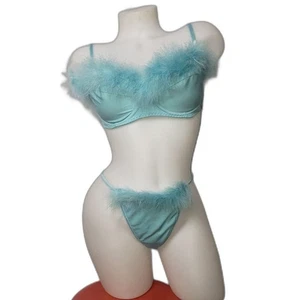 Conjunto de lencería vintage Secret Treasures para mujer 36C 7 sujetador con ribete de plumas panty Y2K - Imagen 1 de 7