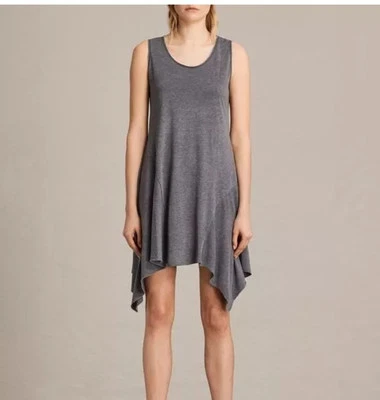 Vestido AllSaints Tany Dobladillo Asimétrico Pequeño Para Mujer Gris Elástico Tejido Moderno Hada Foto 1 de 4