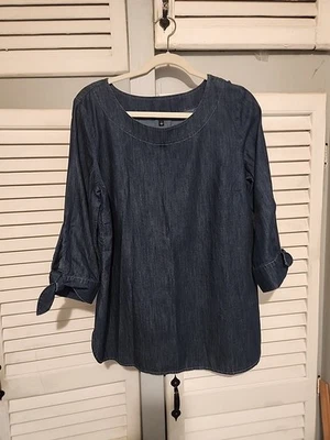 Blusa JERSEY de Algodón Azul Oscuro "Denim" Talbots En muy buen estado talla grande ~ ¡suave! Foto 1 de 4