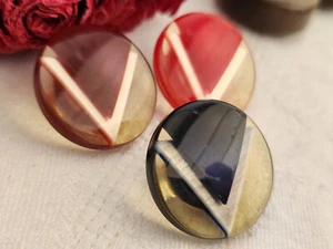 Trio boutons vintage  liseré nacré inclusion pied  2,2 cm ref 0078 - Picture 1 of 3