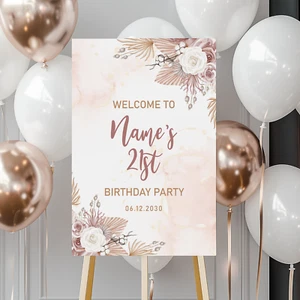 Personalised PAMPAS Birthday Party Welcome Board Party Sign Photo Prop Decor - Picture 1 of 13