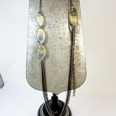 Brighton Shimmer Gold Gray Ombre Shell Stations Long Silver Plate Necklace 37" - Image 1 of 4