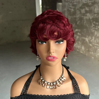 Pelucas Pixie Pelucas Brasileñas de Cabello Humano Pelucas Cortas Peluca Borgoña Foto 1 de 4
