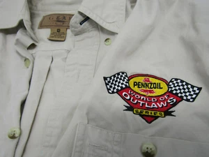 OLD MED. PENNZOIL WORLD OF OUTLAWS SERIES LONG SLEEVE BUTTON CAR RACING T-SHIRT - Picture 1 of 2