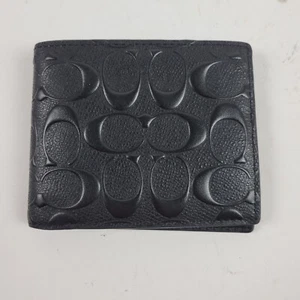 Cartera Coach para hombre doble pliegue cuero en relieve negra - Imagen 1 de 6