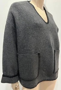 Jersey ZARA Gris Carbón Tejido Gran Tamaño Negro Detalle Puntada Gruesa - Talla XS - Imagen 1 de 9