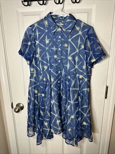 URBAN OUTFITTERS BLUE ABSTRACT FLORAL CHIFFON SHORT SLEEVE SUMMER DRESS S/P - Picture 1 of 9
