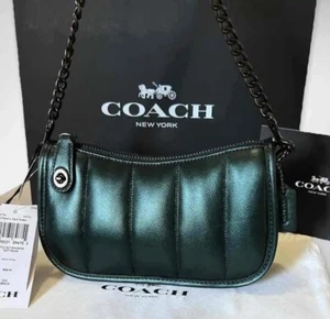 NWT COACH Swinger 20 With Quilting Leather Shoulder Crossbody V5/Metallic Green - Picture 1 of 13