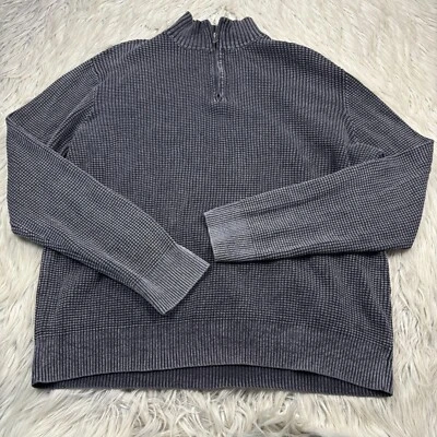 Suéter Pullover Lucky Brand Para Hombre XL Gris Negro Tejido Gofre 1/4 Cremallera Cuello Simulado Foto 1 de 4