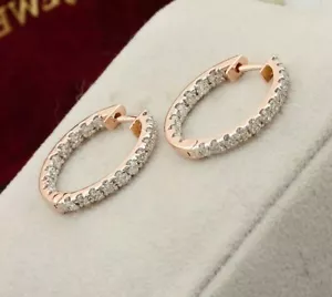 14K Rose Gold Natural Diamond Hoop Earrings Women Birthday Gift Accessories gift - Picture 1 of 12