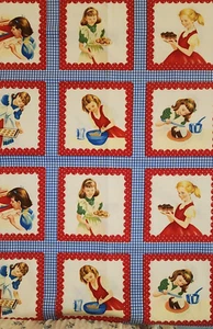 Timeless Treasures girls baking cotton quilt fabric 35" x 44 ERA-C 4992 red blue - Picture 1 of 5