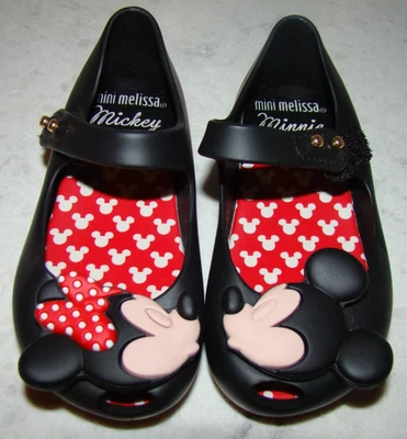 NUEVO Mini Melissa Disney Mickey Minnie Mouse Niñas Talla 7 Mary Jane Zapatos Negros Foto 1 de 4