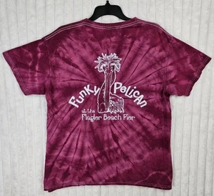 Funky Pelican at the Flagler Beach Pier Pink Tie Dye 100% Cotton T-Shirt Large - Picture 1 of 6