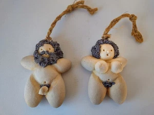 Vintage Lot Of 2 Handmade Salt Dough Ornaments Man Woman Couple 3" X4" - Picture 1 of 4