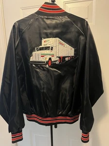Vintage CF CONSOLIDATED FREIGHTWAYS Men's Satin Bomber Jacket Size Large Safety - Picture 1 of 7