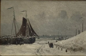 Antique SEASCAPE Signed OIL PAINTING 19th CENTURY SHIPS EUROPEAN - Picture 1 of 4