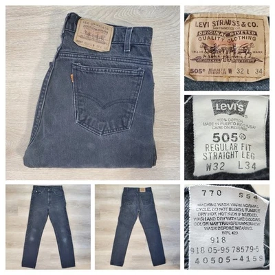Pantalones de mezclilla vintage 1995 Levi’s 505 naranja lengüeta para hombre 32x34 pierna recta desgastados negros Foto 1 de 4