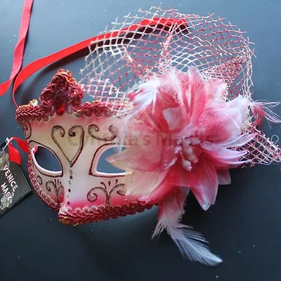 Red Floral Venetian Masquerade Mask Party Prom Mardi Gras Halloween Costume  - Image 1 of 3