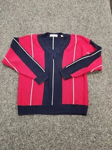 JOHN ASHFORD Tennis Sweater Men XXL 2XL Red White Blue Colorblock Cable-Knit VTG - Picture 1 of 12