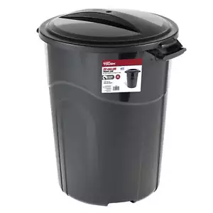 32 Gallon Heavy Duty Plastic Garbage Can, Included Lid, Indoor/Outdoor, Black - Picture 1 of 10