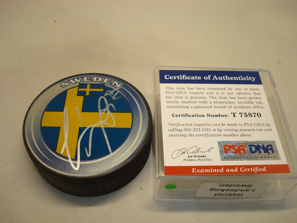 Gabriel Landeskog Signed Team Sweden Hockey Puck Autographed PSA/DNA COA 1A - Image 1 of 4
