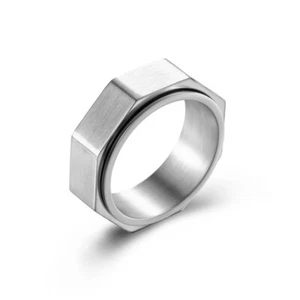 Fashion Octagon Screw Nut Spinner Ring Men Women Titanium Wedding Band Size 7-13 - Picture 1 of 1