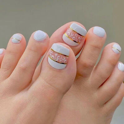 24pcs Retro Designed Square False Toenail Set Fake Toe Nail Press on Toenails - Image 1 of 4