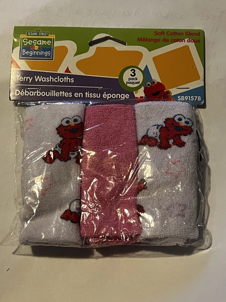 Pack de 3 paños de rizo para bebé Sesame Street Elmo multicolor para niña nuevos rosa Foto 1 de 1