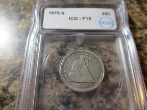1875-S US 20C CENT SILVER ICG F15 601 - Picture 1 of 2