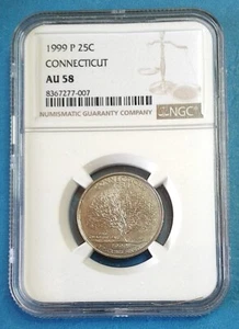 1999-P- CONNECTICUT STATE QUARTER NGC AU-58 C-VALUE CHART - Picture 1 of 5