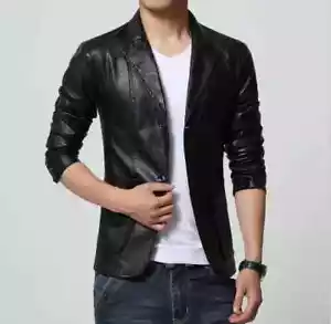 Auténtico Nuevo Blazer Para Hombre Cuero de Cordero Genuino Suave Negro 2 Botones Blazer - Imagen 1 de 6