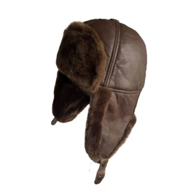 Handmade Russian Fur Hat for Men Leather Ushanka Shearling Winter Trapper Hat - Image 1 of 4
