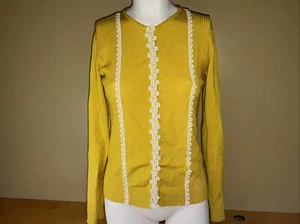 Valentino Made In Italy Canary Yellow Cardigan With delicate Lace Trim Worn Once - Picture 1 of 10