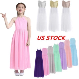 US Girl Flower Dress Princess Wedding Bridesmaid Kid Birthday Party Pageant Maxi - Picture 1 of 43