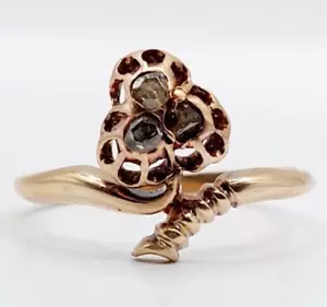 Anillo victoriano oro rosa 18k trébol y diamante talla rosa - Imagen 1 de 10