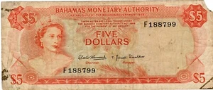 Billete Bahamas P29a 5 dólares 1968 - Imagen 1 de 2