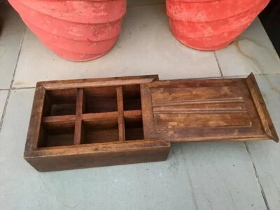 1800's Antique Hand Crafted Wooden Indian Spice Box Kitchen Box Slider Door - Image 1 of 4