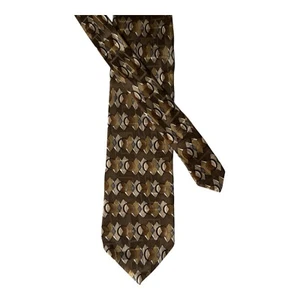 Pierre Balmain Tie, Men's Necktie 100% Silk Brown Geometric Circles & Rhombus - Picture 1 of 4