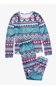 NWT Justice Girls Pajamas Sleepwear Aztec Logo Size 16 18 (PJB) - Picture 1 of 4